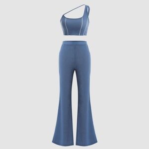 Blue two-piece set - crop top and flare pants